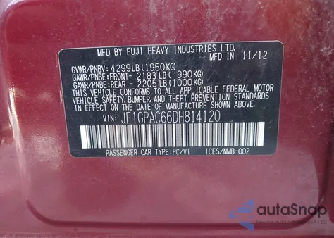 2013 Subaru Impreza 2.0I Premium z USA, uszkodzony, nr VIN JF1GPAC66DH814120